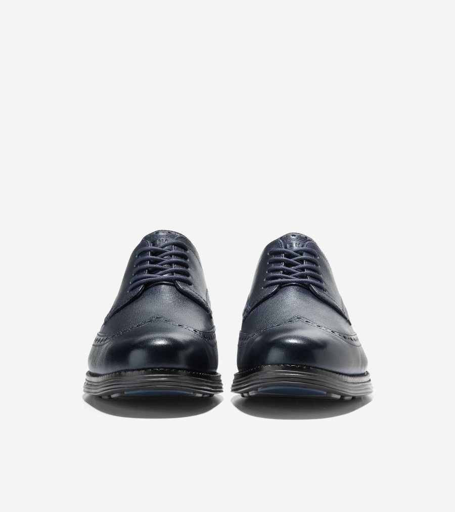 Men Cole Haan Oxfords | Men'S Riginalgrand Wingtip Oxfords Navy Blazer Blue Saffiano-Black