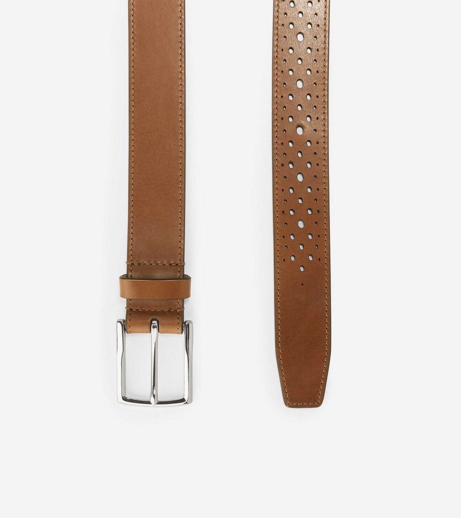 Men Cole Haan Belts | 32Mm Washington Perforated Belt British Tan