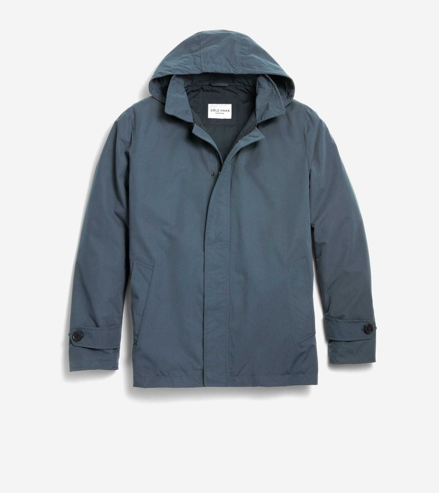 Men Cole Haan Coats & Jackets | Men'S Hooded Rain Jacket Navy