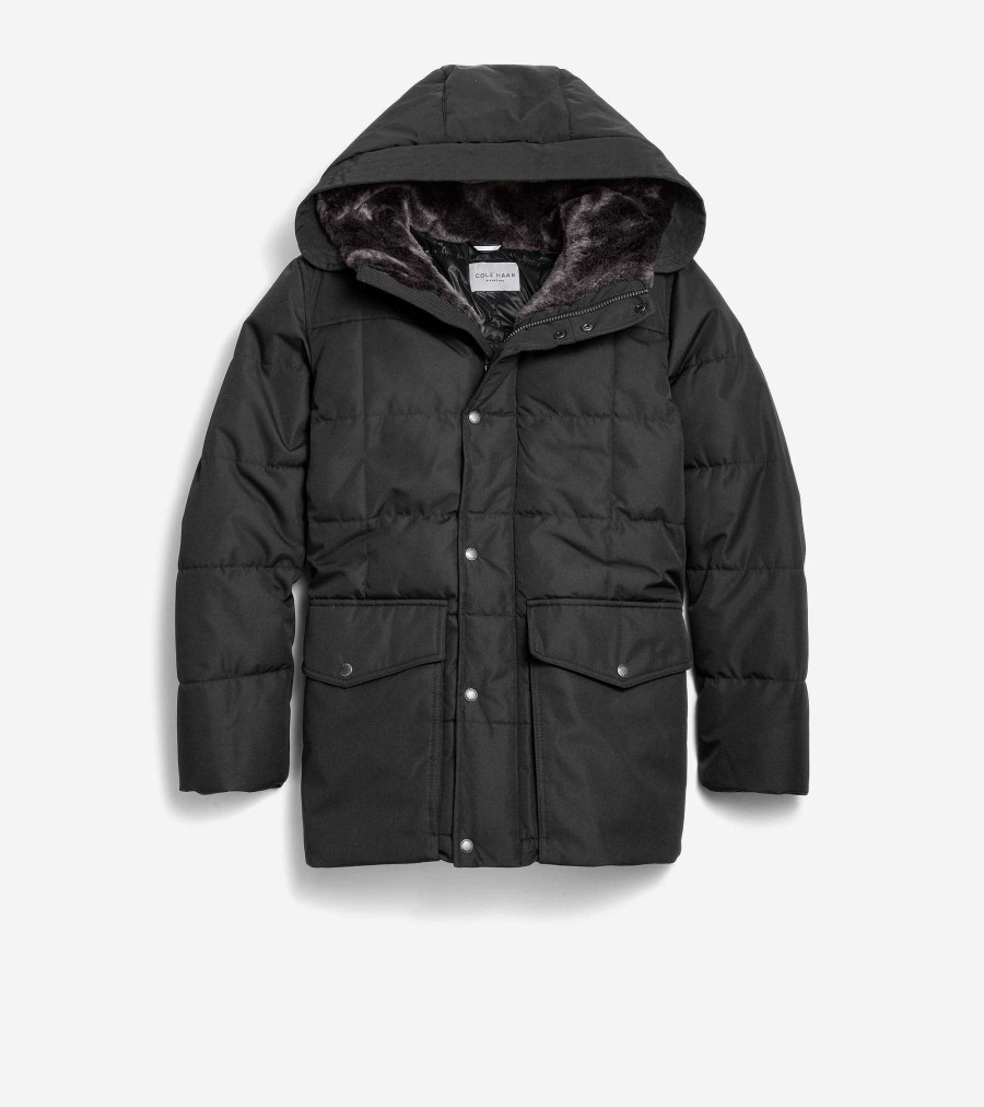 Men Cole Haan Coats & Jackets | Men'S Hooded Parka Black