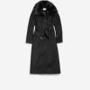 Women Cole Haan Jackets & Coats | Women'S Long Button Up Coat With Removable Collar Black