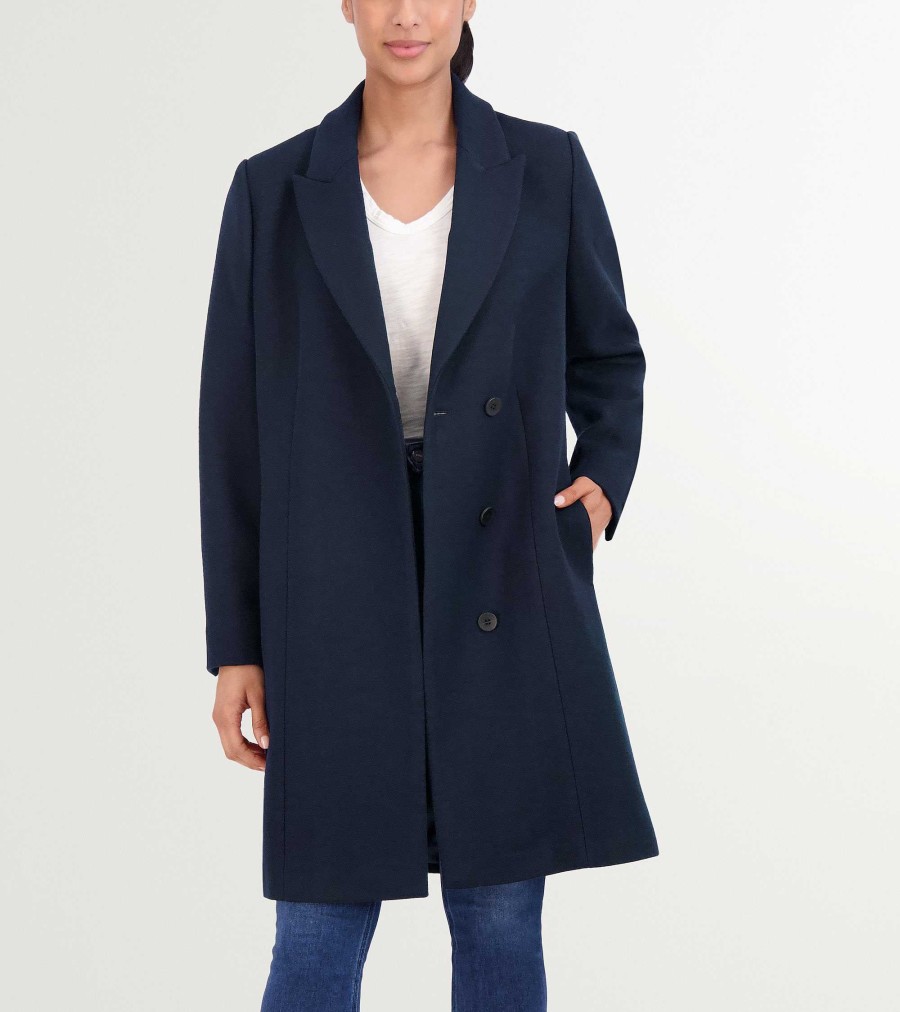 Women Cole Haan Jackets & Coats | Women'S Asymmetrical Peak Lapel Coat Navy