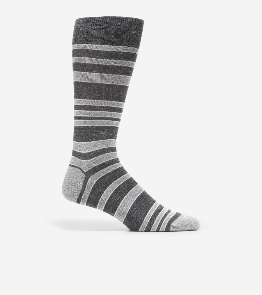 Men Cole Haan Socks | Men'S Twist Striped Crew Socks Black Heather