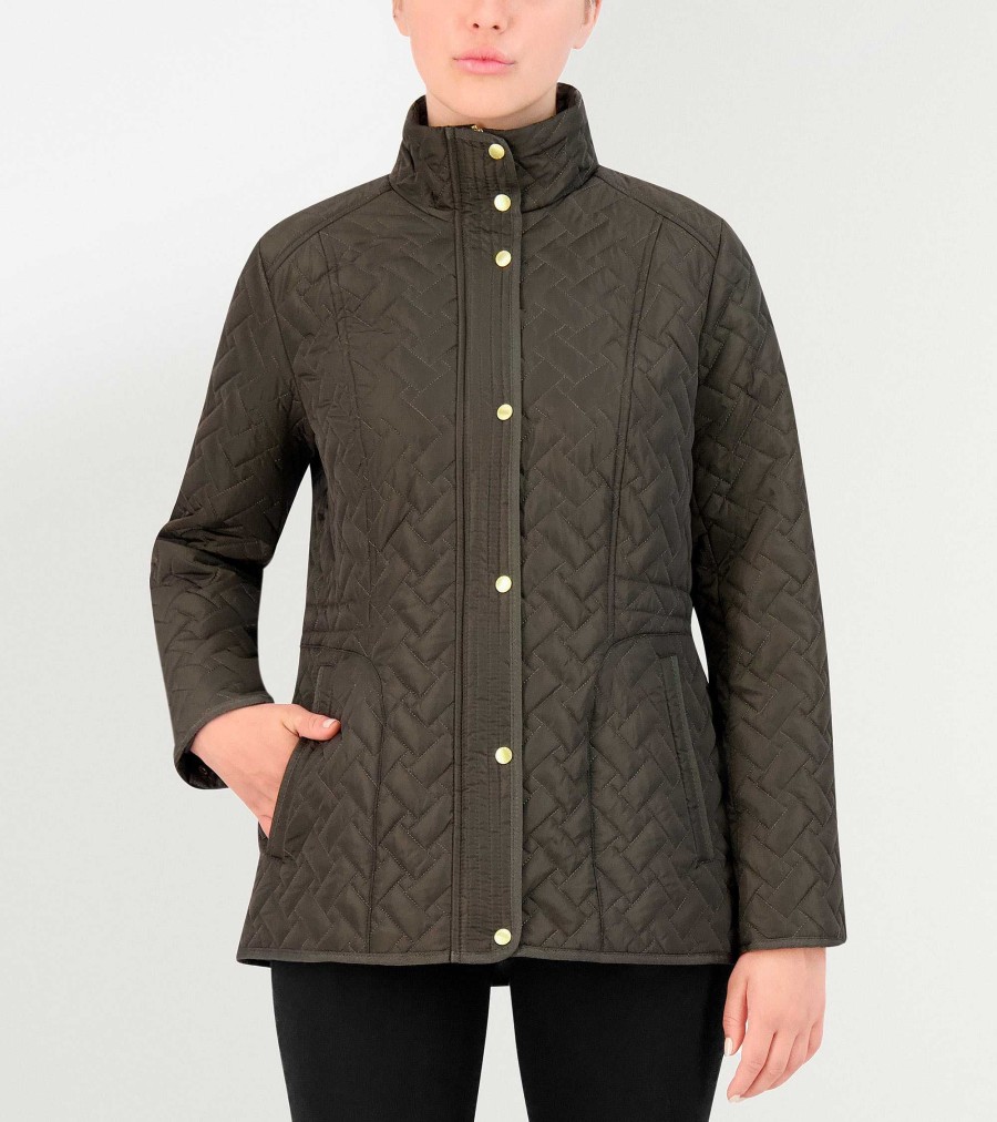 Women Cole Haan Jackets & Coats | Women'S Signature Quilted Classic Jacket Olive Green