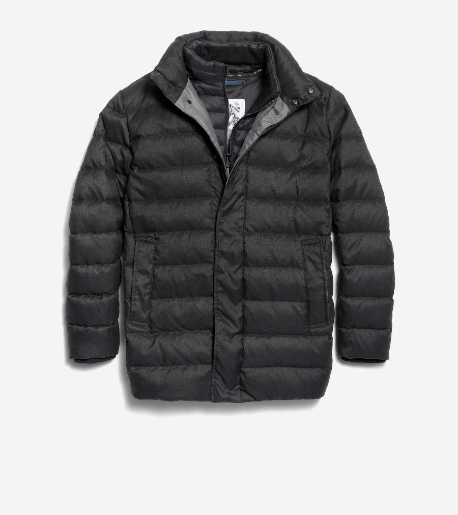 Men Cole Haan Coats & Jackets | Men'S Quilted Flannel Down Topper Charcoal