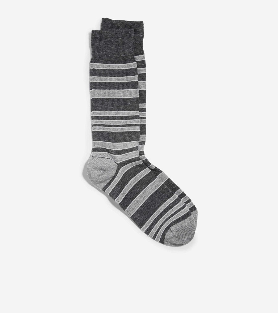 Men Cole Haan Socks | Men'S Twist Striped Crew Socks Black Heather