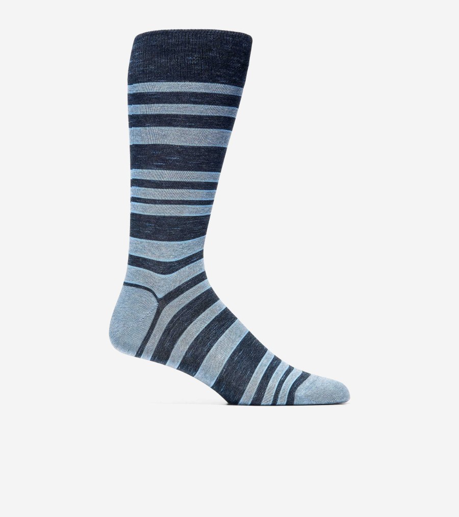 Men Cole Haan Socks | Men'S Cotton Stripe Crew Socks Blue Rain Heather