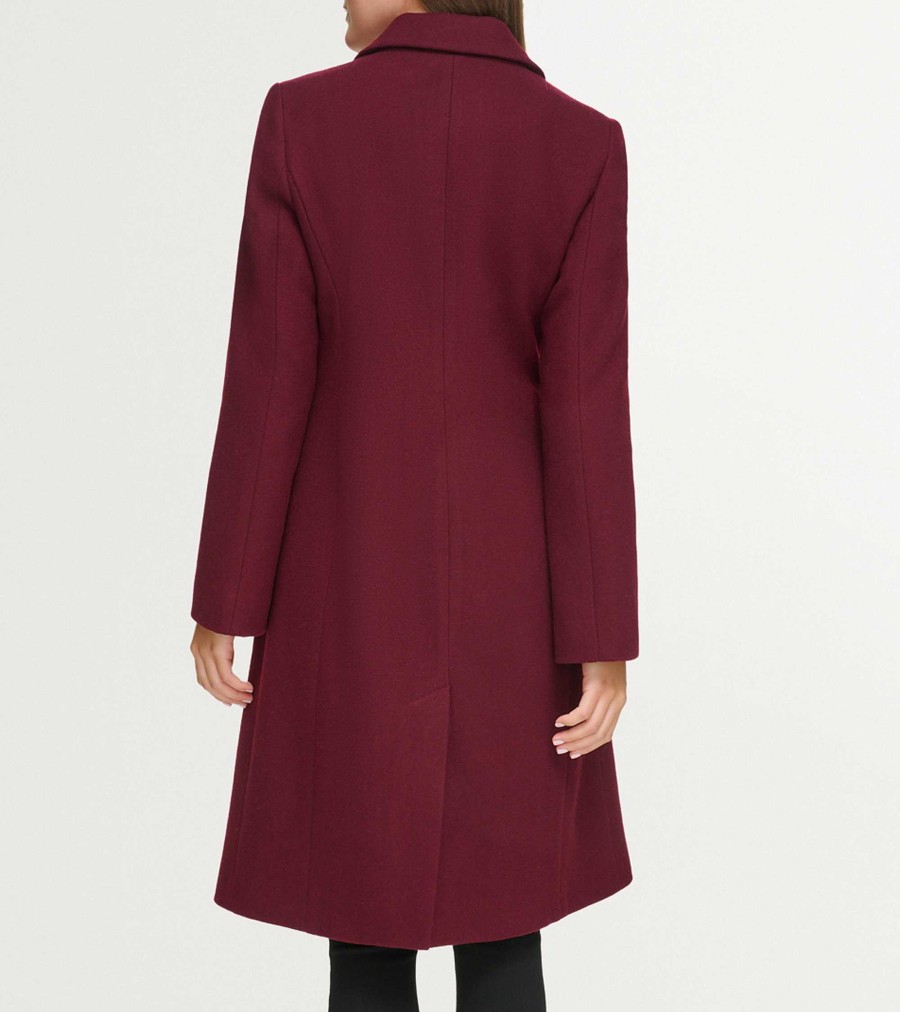 Women Cole Haan Jackets & Coats | Women'S Slick Wool Asymmetric Coat Burgundy