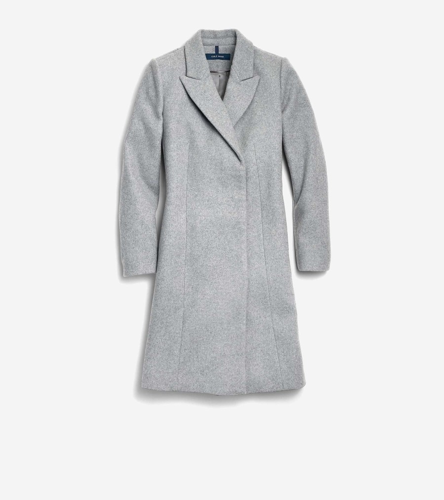 Women Cole Haan Jackets & Coats | Women'S Asymmetrical Peak Lapel Coat Grey