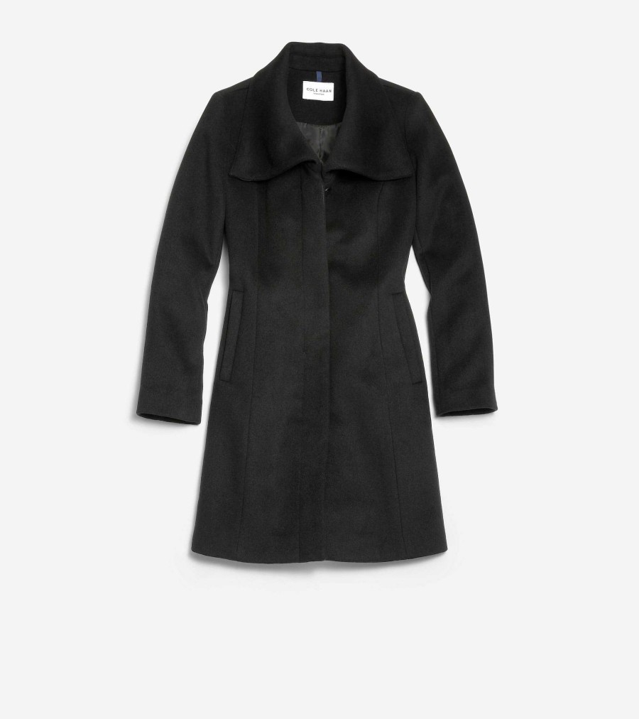 Women Cole Haan Jackets & Coats | Women'S Convertible Collar Button-Up Coat Black