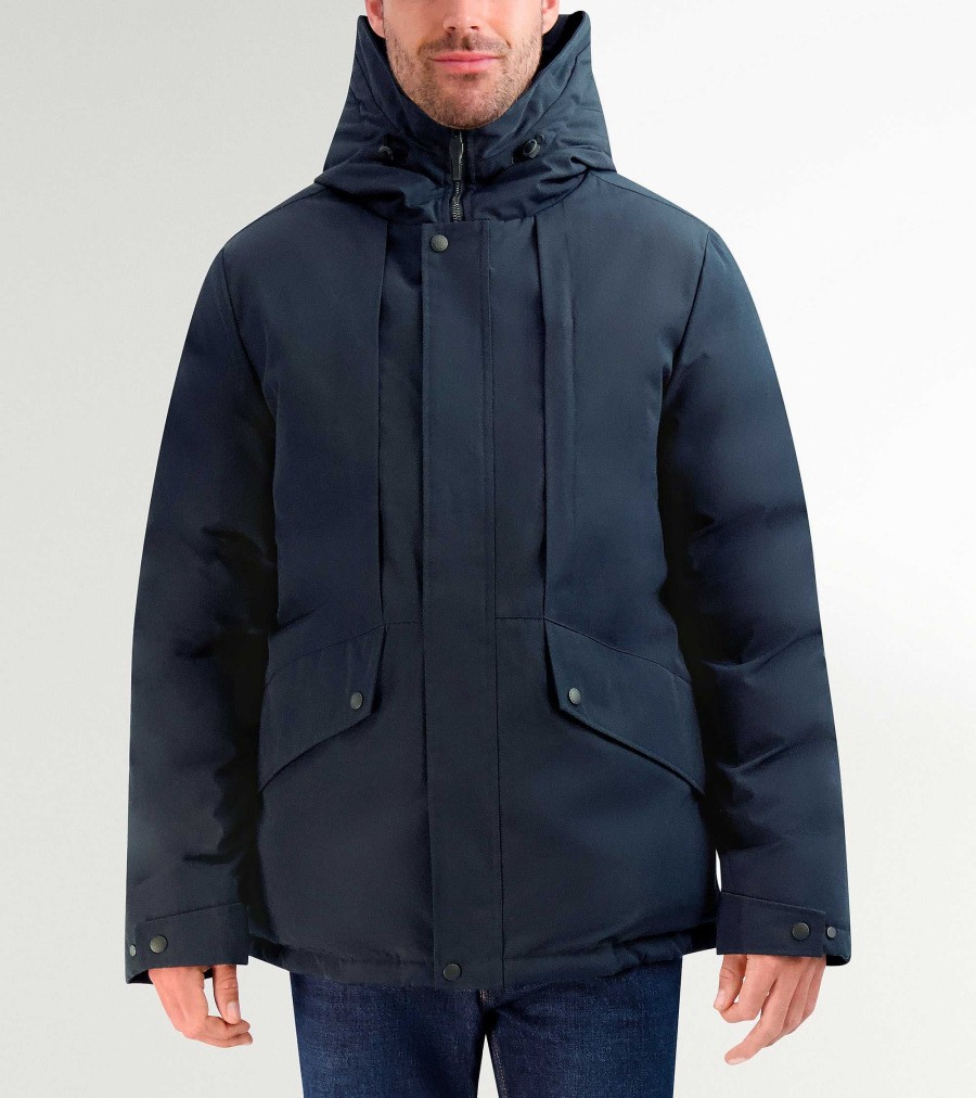 Men Cole Haan Coats & Jackets | Men'S Hooded Puffer Jacket Navy