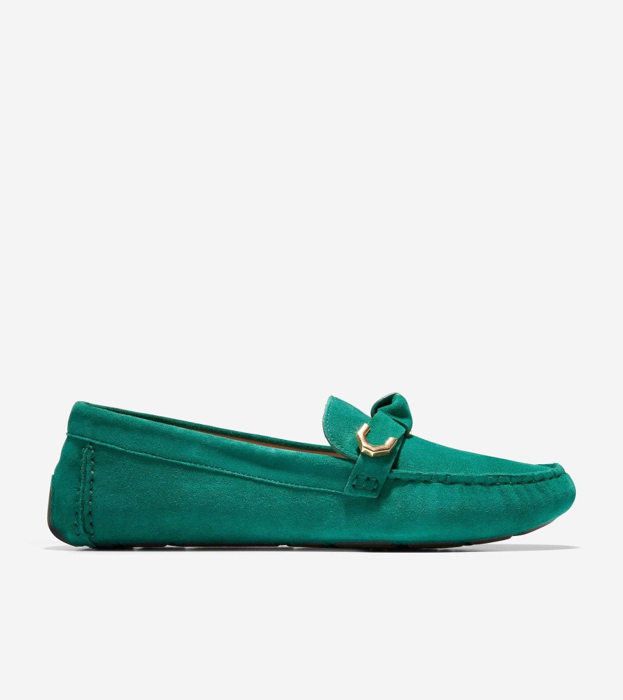 Women Cole Haan Loafers & Drivers | Women'S Evelyn Bow Driver Aventurine Suede