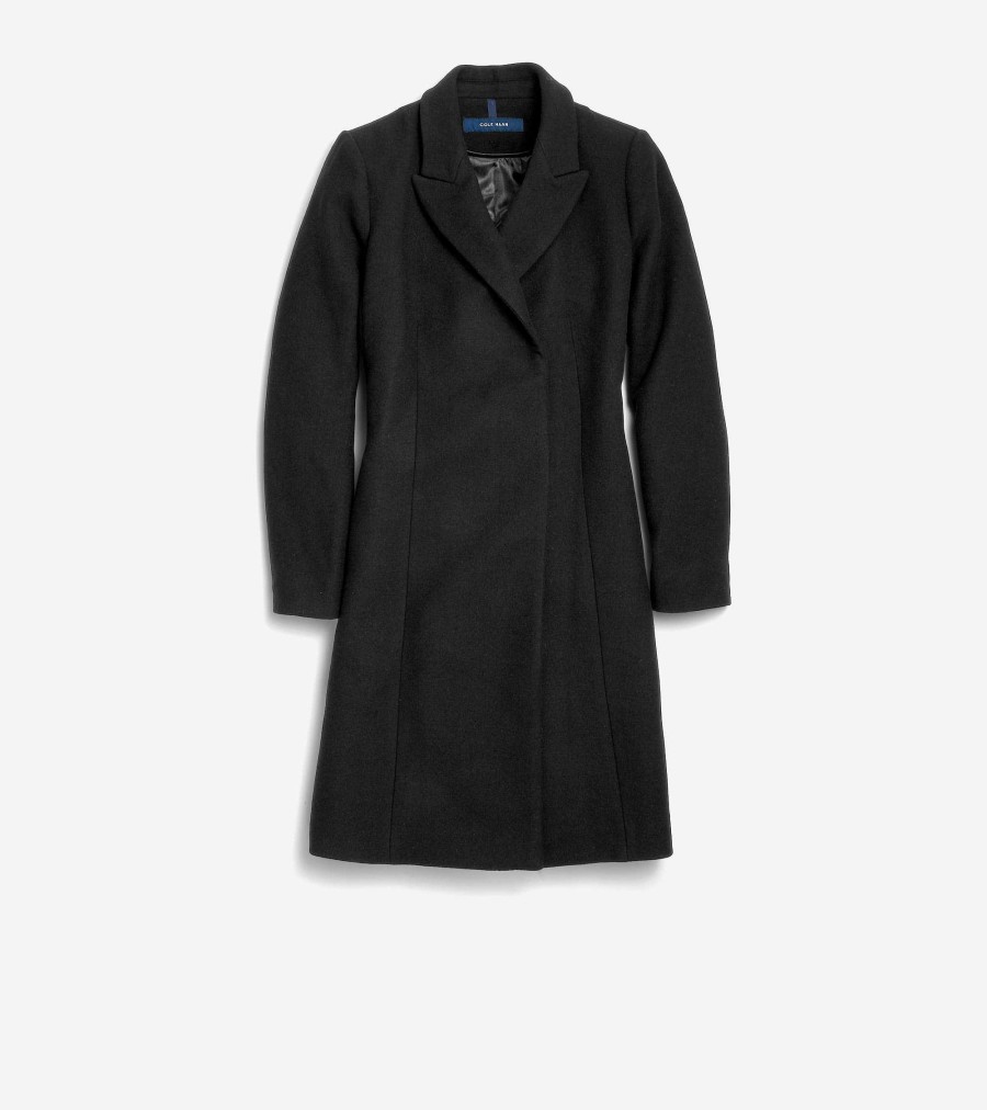 Women Cole Haan Jackets & Coats | Women'S Asymmetrical Peak Lapel Coat Black