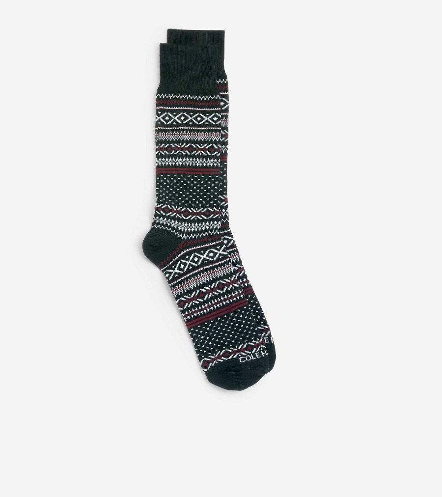 Men Cole Haan Socks | Fair Isle Dress Crew Socks Black