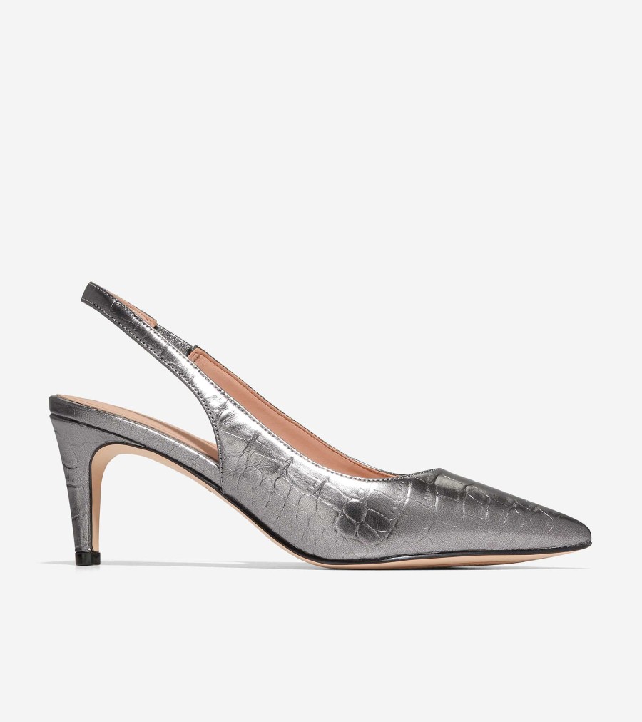 Women Cole Haan Pumps & Wedges | Women'S Vandam Sling Back Pump Silver Metallic Croc Print