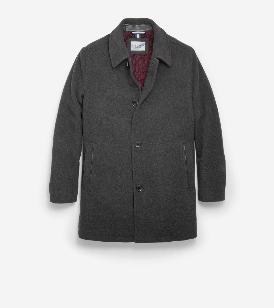 Men Cole Haan Coats & Jackets | Men'S Wool Car Coat Charcoal