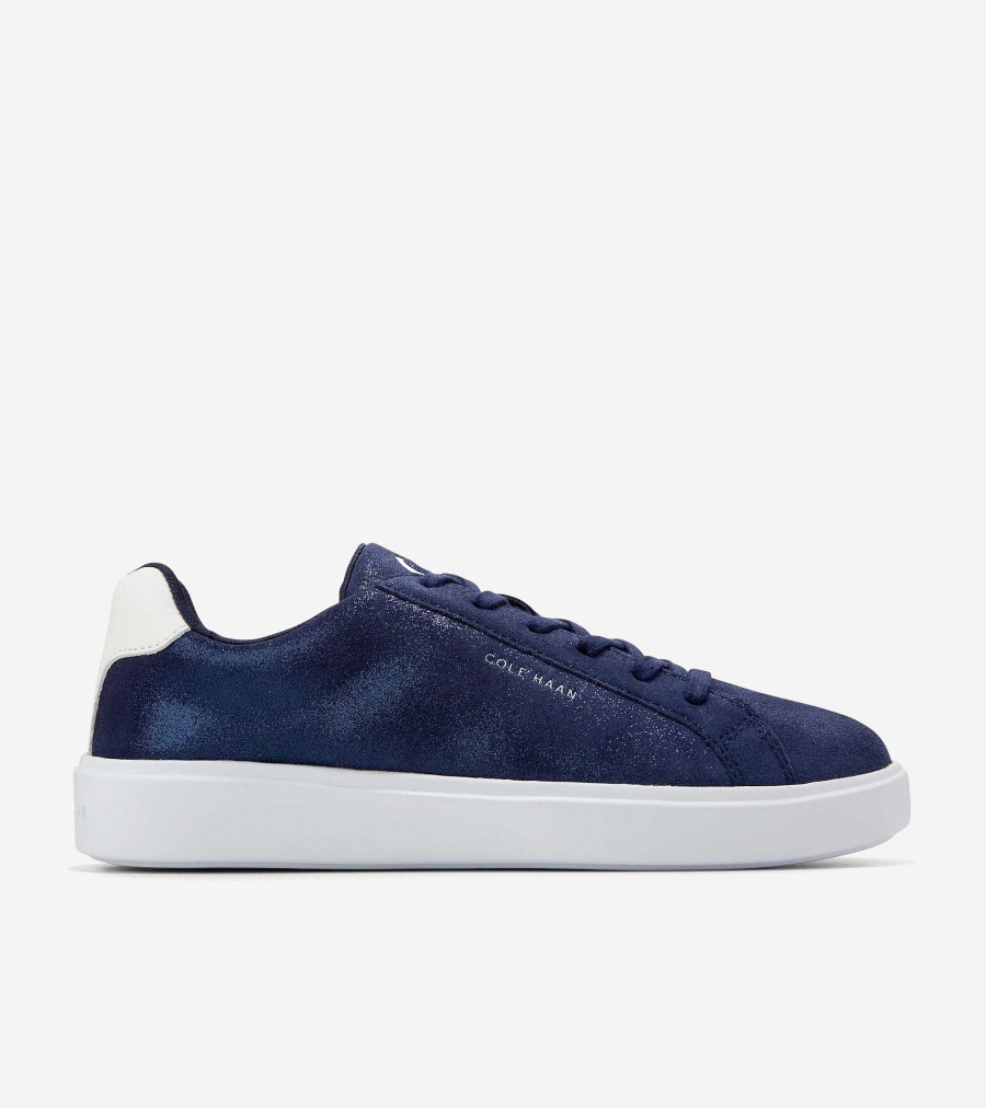 Women Cole Haan Sneakers | Women'S Grand Crosscourt Daily Sneakers Evening Blue Metallic-Optic White