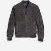 Men Cole Haan Coats & Jackets | Men'S Zip-Up Suede Jacket Grey