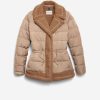 Women Cole Haan Jackets & Coats | Women'S Taffeta Down Jacket With Faux Fur Sand