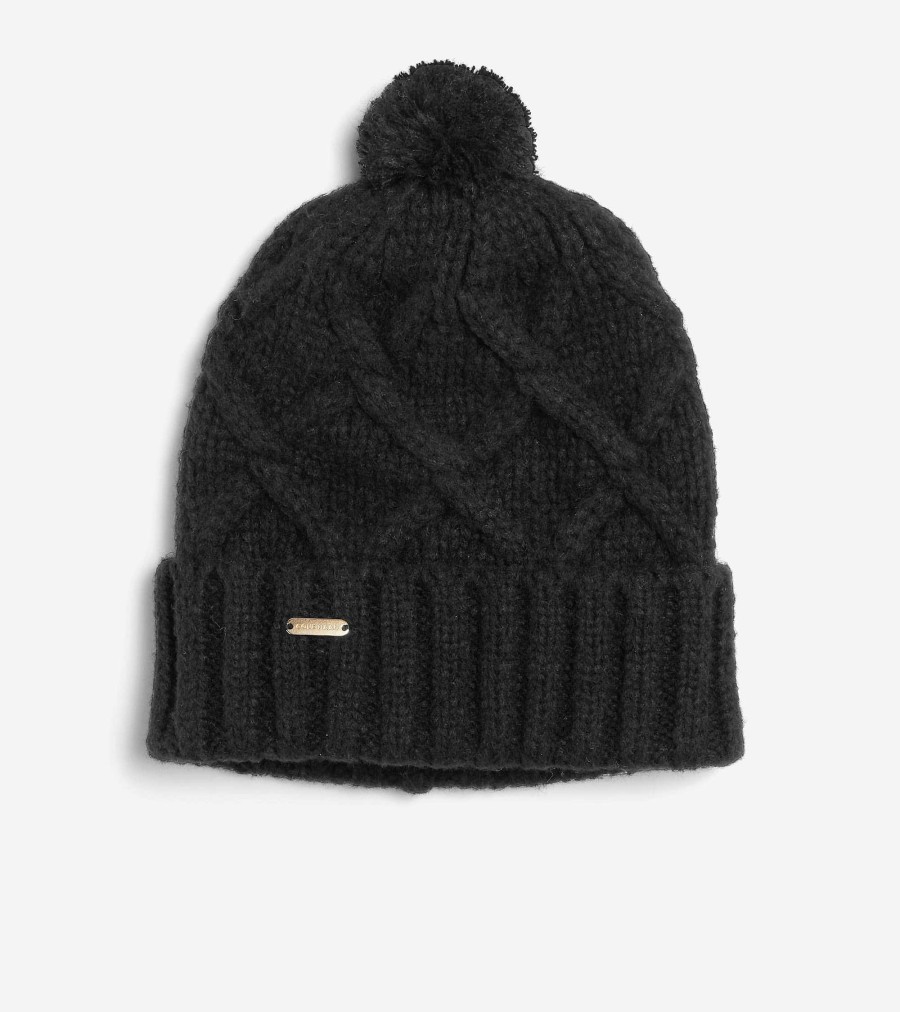 Women Cole Haan Hats, Gloves, & Scarves | Diamond Cable Pom Hat Caviar