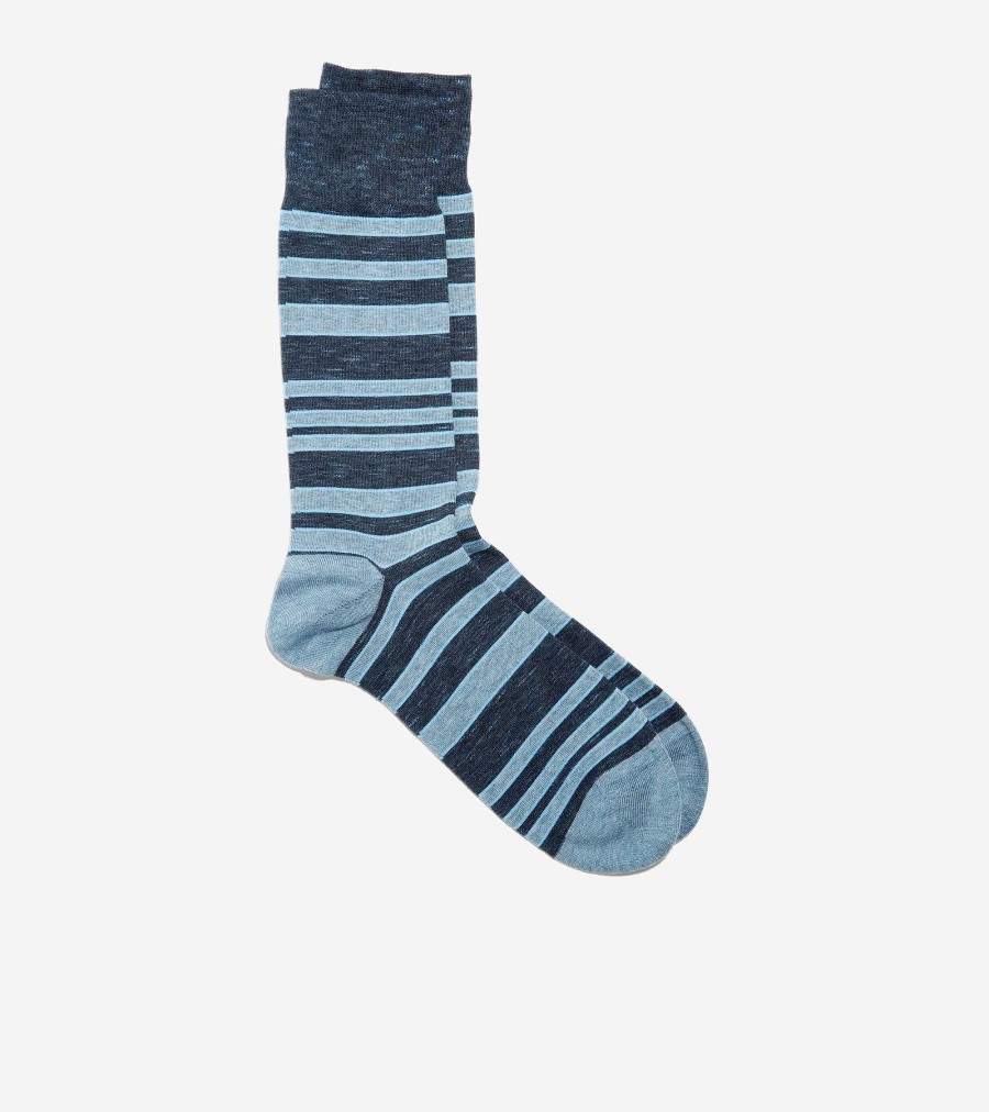 Men Cole Haan Socks | Men'S Cotton Stripe Crew Socks Blue Rain Heather