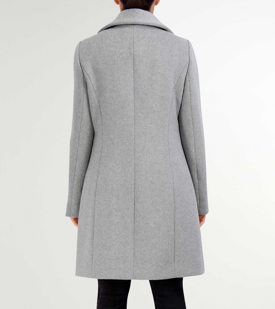 Women Cole Haan Jackets & Coats | Women'S Convertible Collar Button-Up Coat Light Grey