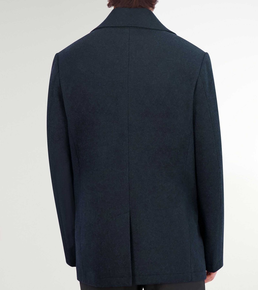 Men Cole Haan Coats & Jackets | Men'S Wool Peacoat Navy