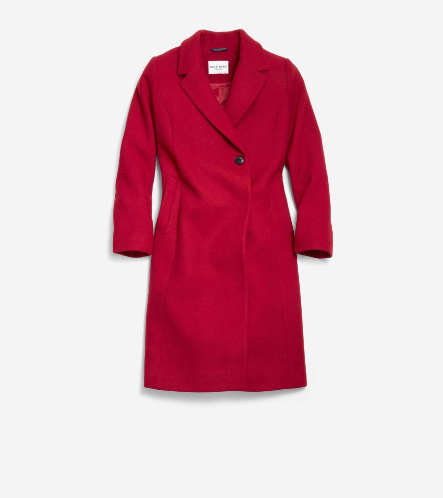 Women Cole Haan Jackets & Coats | Women'S Slick Wool Asymmetric Coat Red