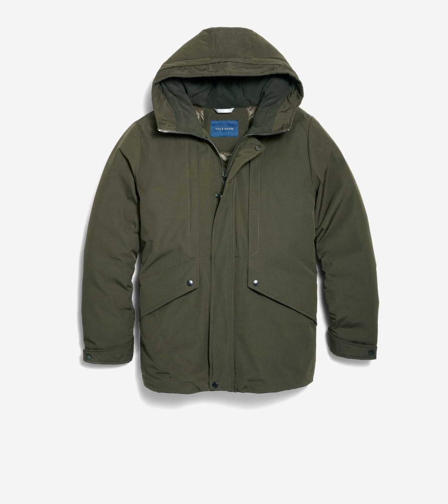 Men Cole Haan Coats & Jackets | Men'S Hooded Puffer Jacket Olive