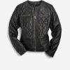 Women Cole Haan Jackets & Coats | Women'S Collarless Quilted Leather Jacket Black