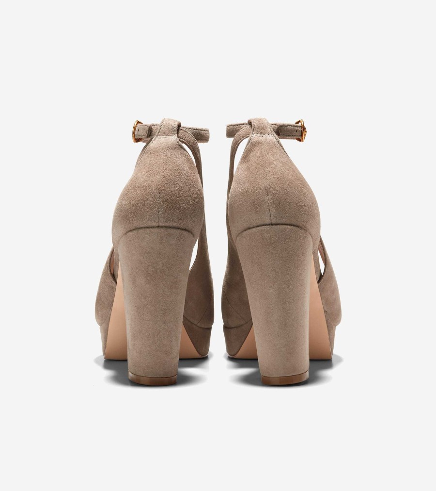 Women Cole Haan Pumps & Wedges | Women'S Remi Platform Ankle Strap Heel Irish Coffee Suede