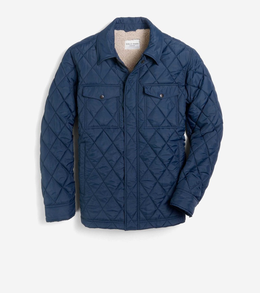 Men Cole Haan Coats & Jackets | Men'S Diamond Quilted Jacket Navy