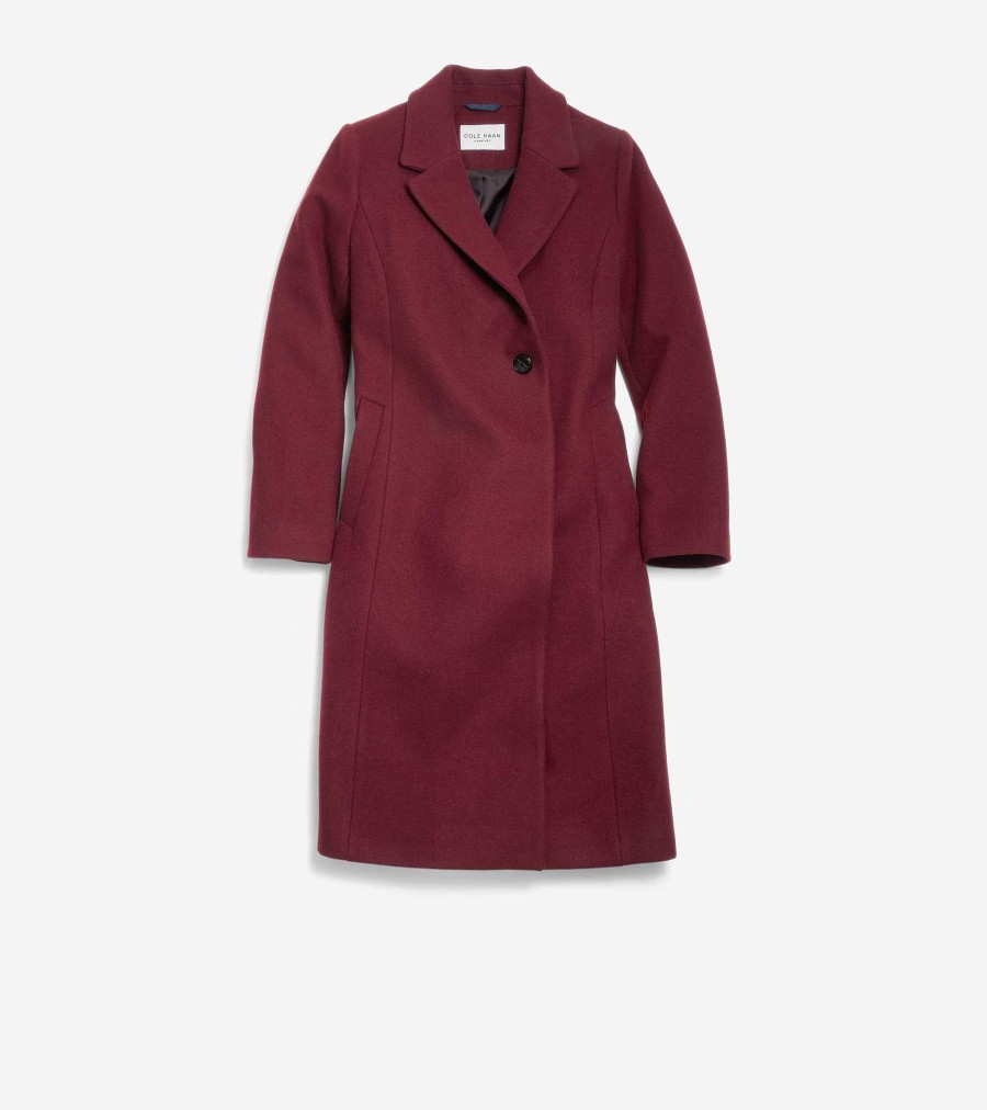 Women Cole Haan Jackets & Coats | Women'S Slick Wool Asymmetric Coat Burgundy