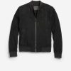 Men Cole Haan Coats & Jackets | Men'S Zip-Up Suede Jacket Black