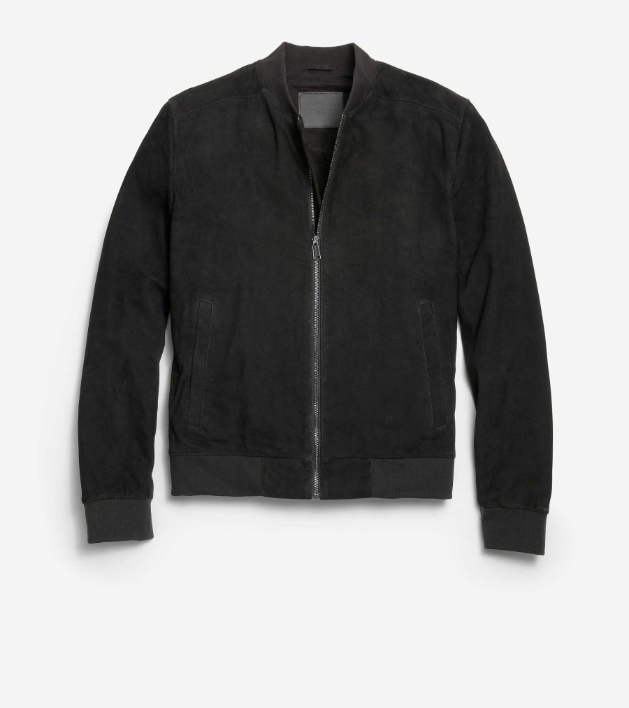 Men Cole Haan Coats & Jackets | Men'S Zip-Up Suede Jacket Black