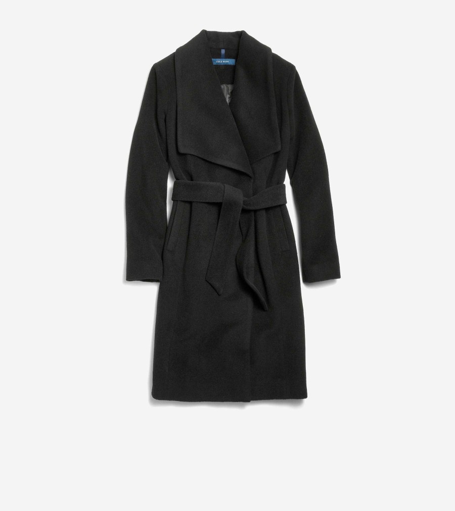 Women Cole Haan Jackets & Coats | Women'S Luxe Maxi Wrap Coat Black