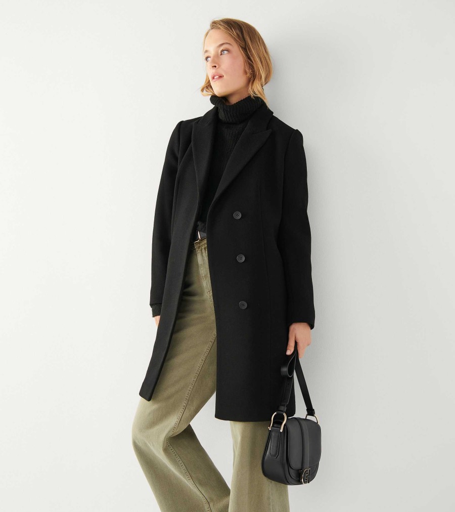 Women Cole Haan Jackets & Coats | Women'S Asymmetrical Peak Lapel Coat Black