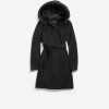 Women Cole Haan Jackets & Coats | Women'S 36" Slick Wool Hooded Coat Black