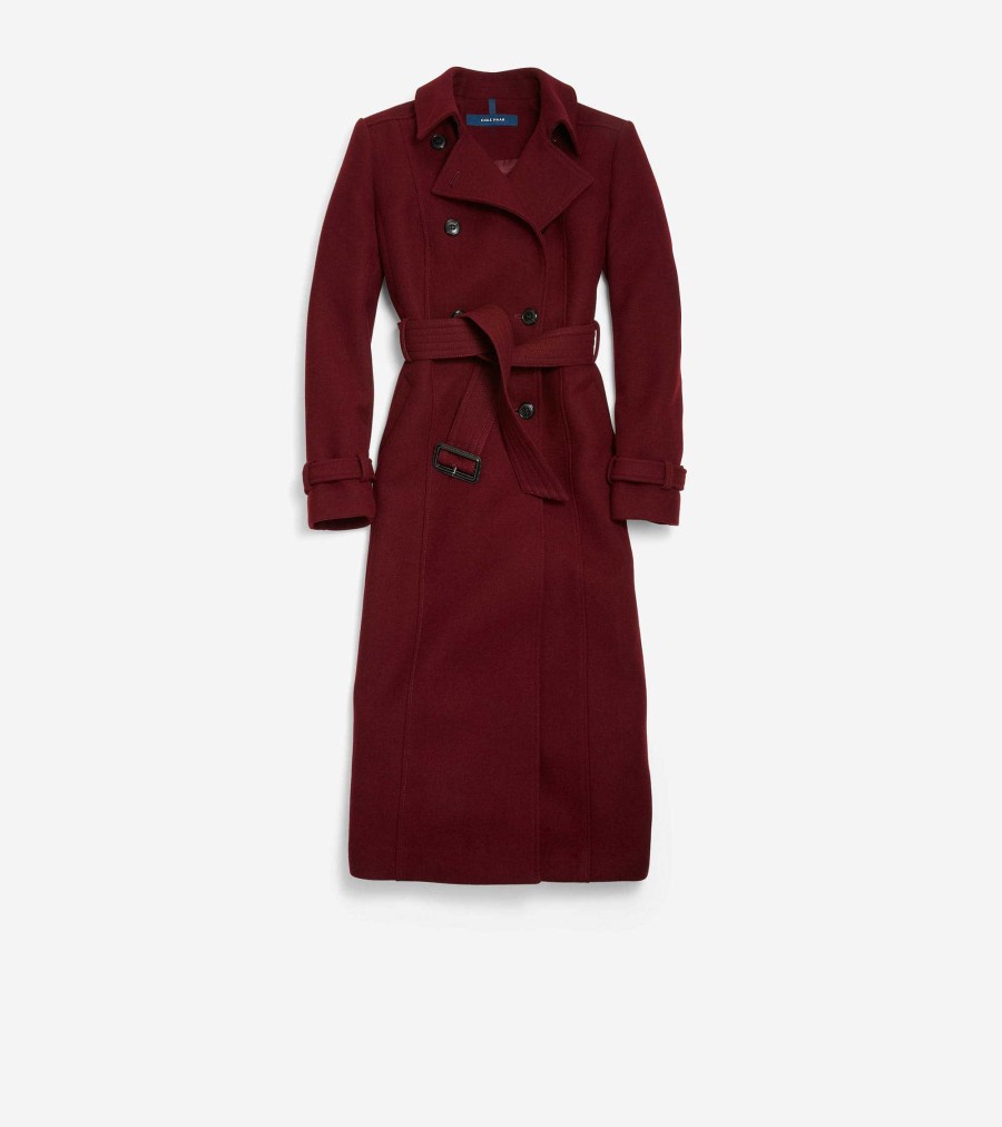 Women Cole Haan Jackets & Coats | Women'S Flared Trench Coat Bordeaux