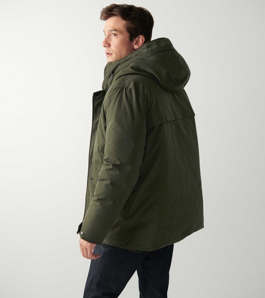 Men Cole Haan Coats & Jackets | Men'S Hooded Puffer Jacket Olive