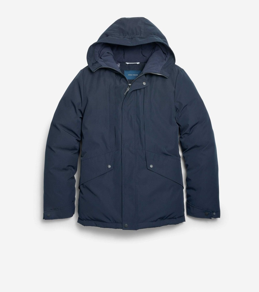 Men Cole Haan Coats & Jackets | Men'S Hooded Puffer Jacket Navy