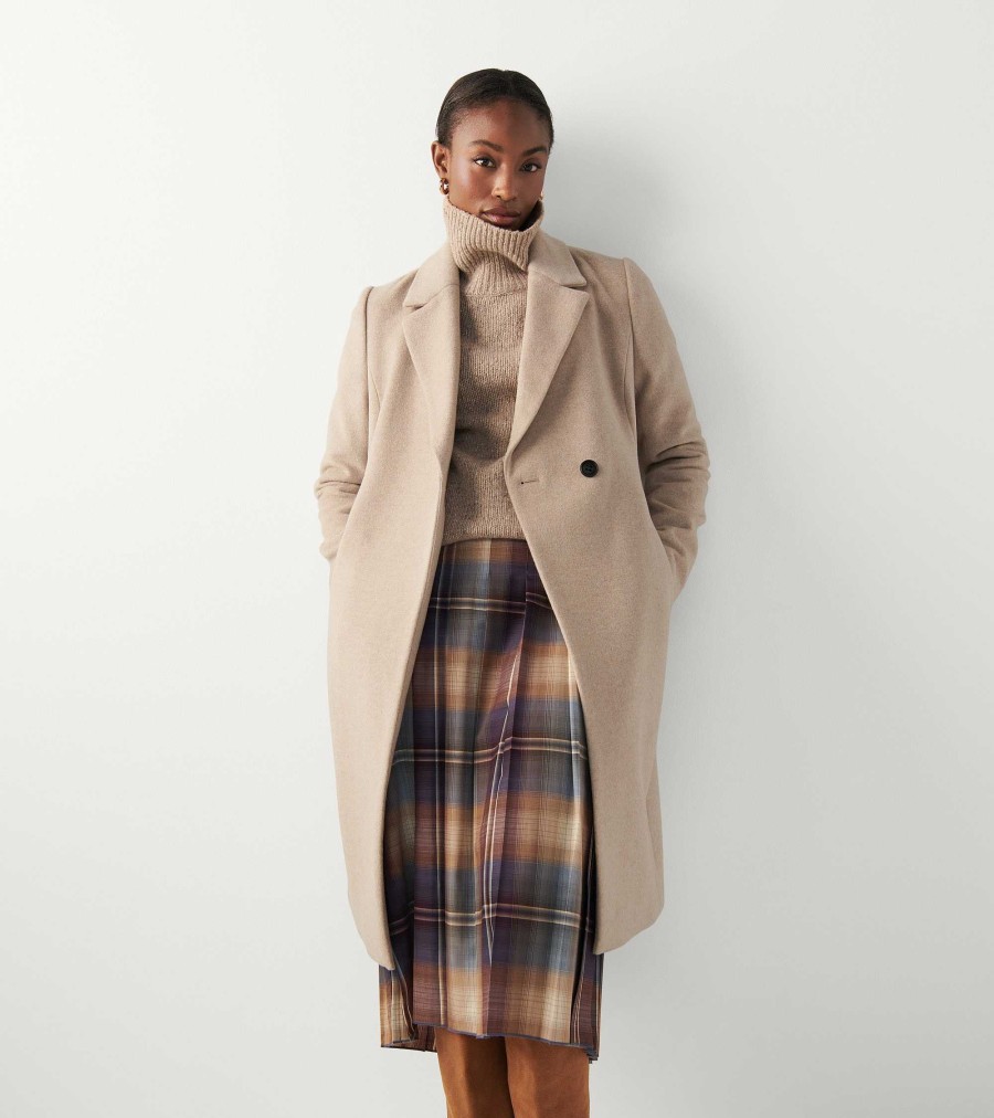 Women Cole Haan Jackets & Coats | Women'S Slick Wool Asymmetric Coat Taupe