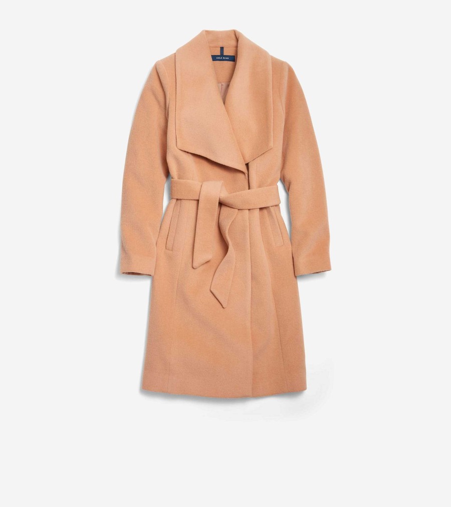 Women Cole Haan Jackets & Coats | Women'S Luxe Maxi Wrap Coat Nude