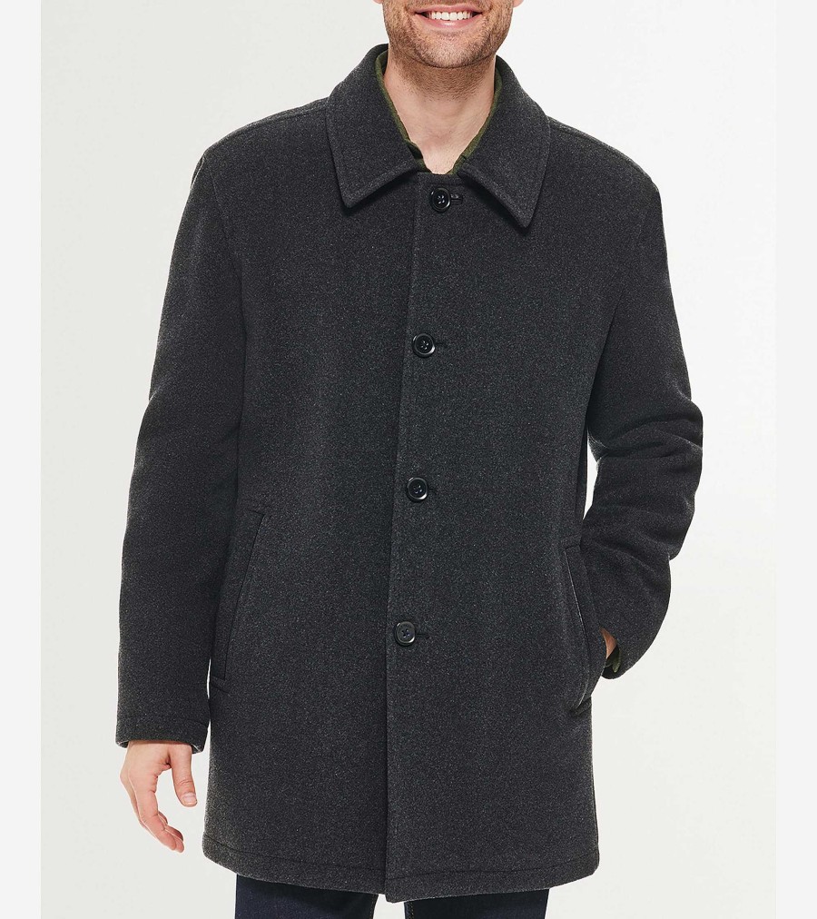 Men Cole Haan Coats & Jackets | Men'S Wool Car Coat Charcoal