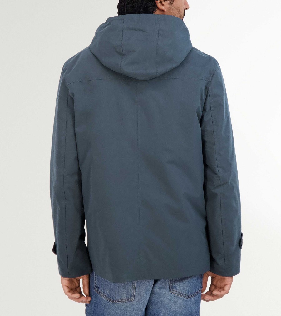 Men Cole Haan Coats & Jackets | Men'S Hooded Rain Jacket Navy