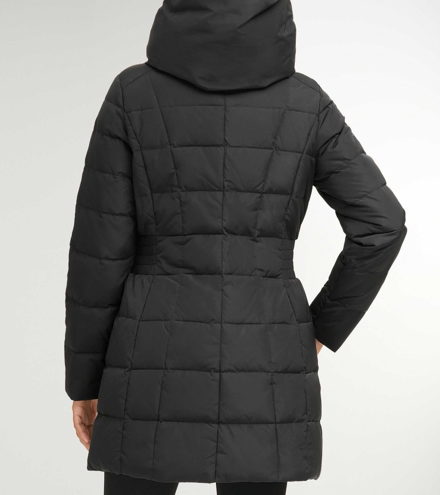 Women Cole Haan Jackets & Coats | Women'S 32" Signature Hooded Taffeta Down Coat Black