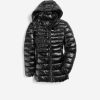 Women Cole Haan Jackets & Coats | Women'S Quilted Pearl Faux Down Jacket With Removable Hood Black