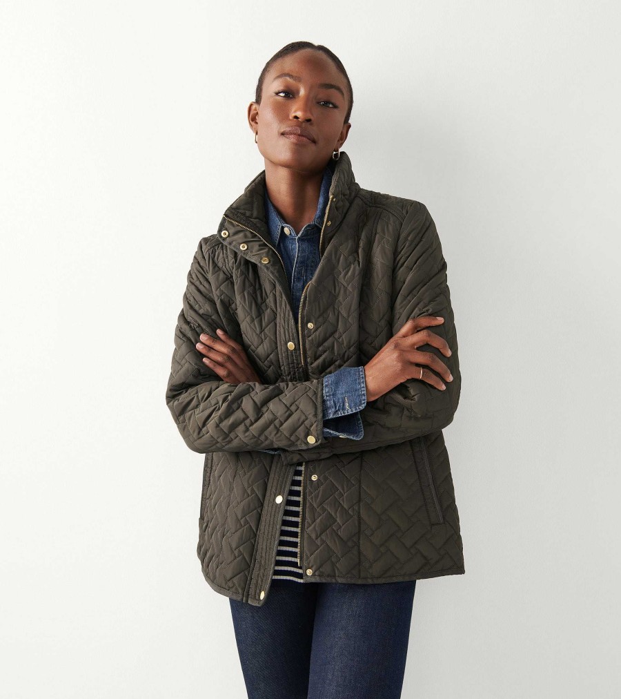 Women Cole Haan Jackets & Coats | Women'S Signature Quilted Classic Jacket Olive Green