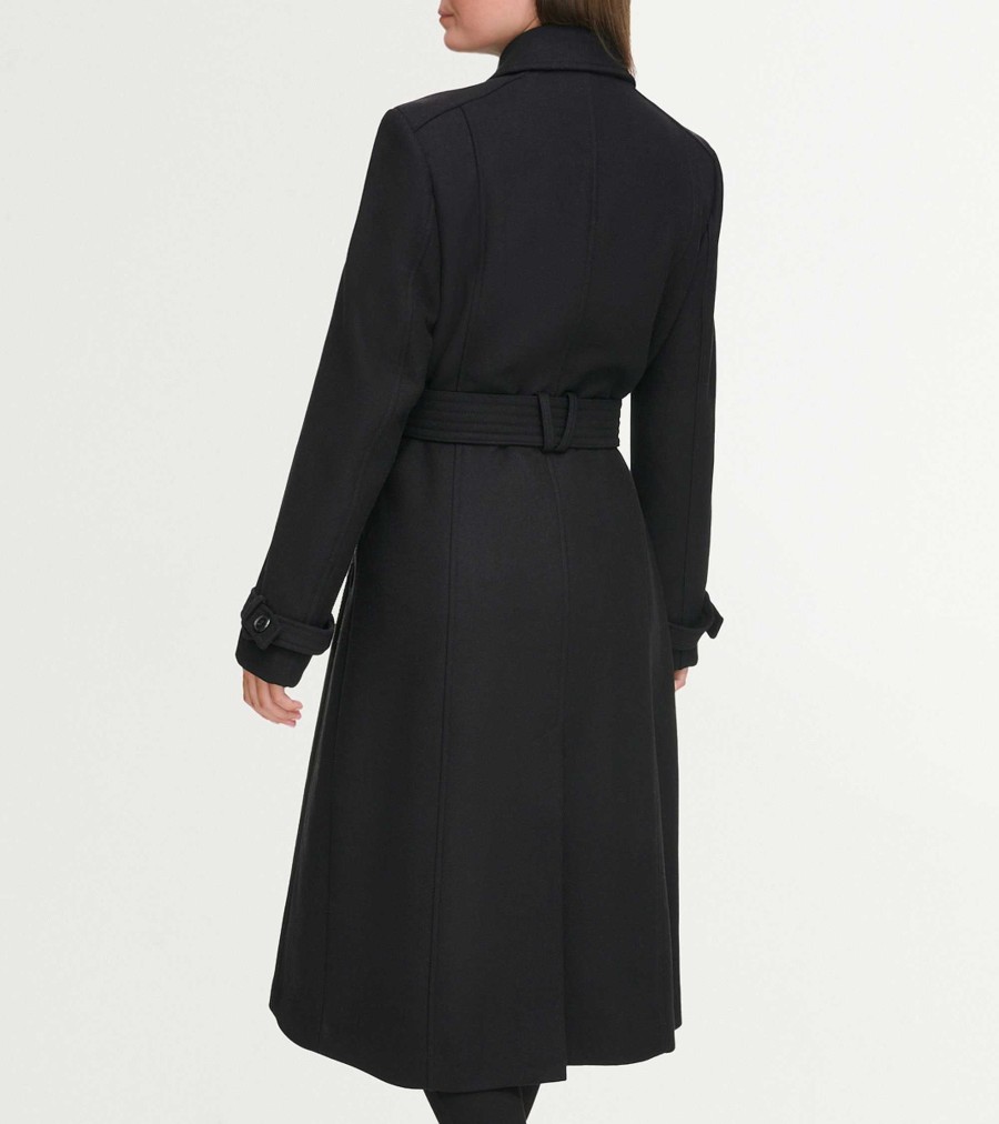 Women Cole Haan Jackets & Coats | Women'S Flared Trench Coat Black