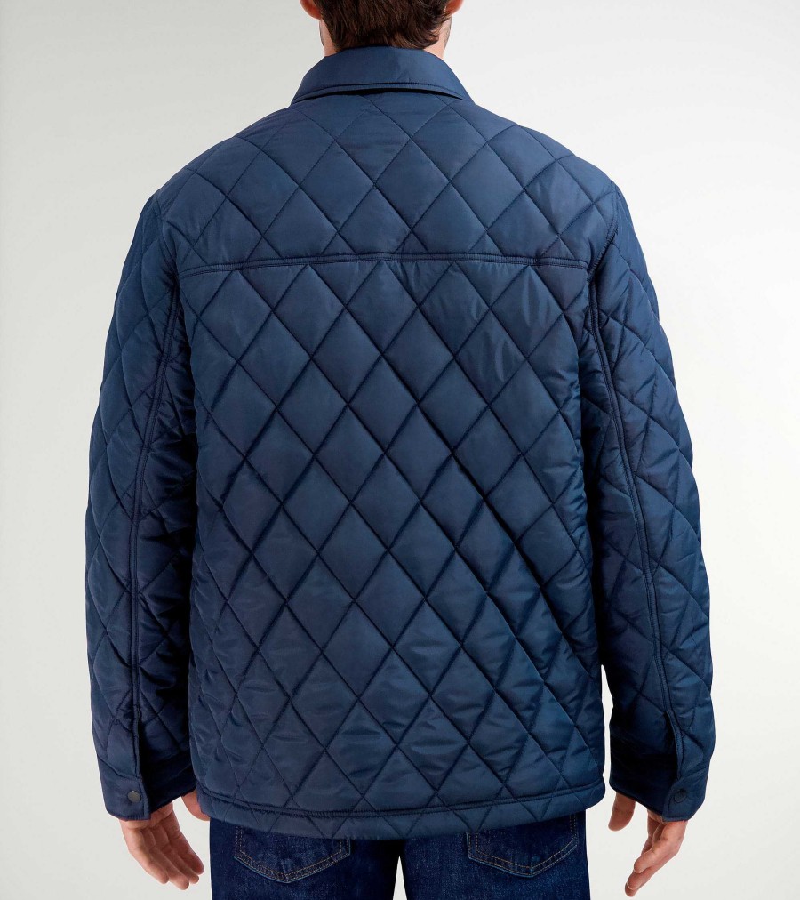 Men Cole Haan Coats & Jackets | Men'S Diamond Quilted Jacket Navy